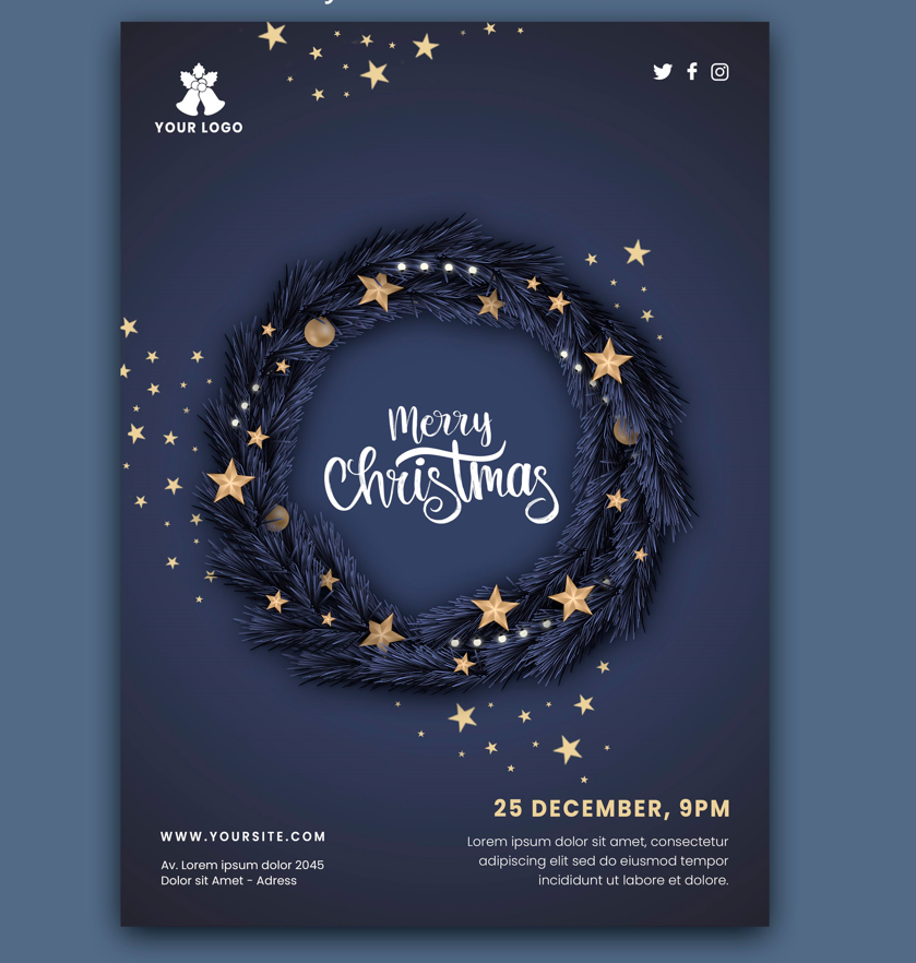 Mẫu thiết kế Poster dọc Merry Christmas : Thổi làn gió an và hạnh phúc của mùa Thánh lễ (20)